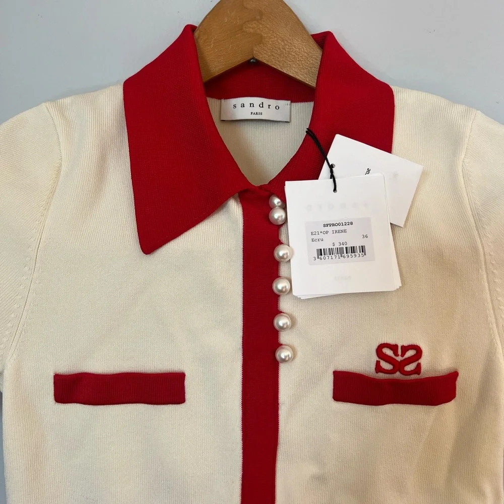 New with tags Sandro red white contrast tennis dress - Picture 4 of 5